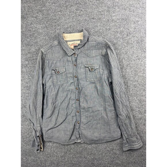 Gramicci Button Up Shirt Women's Large Blue Long Sleeve Collared Pockets - Picture 1 of 6